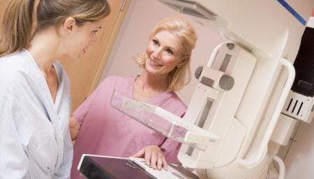 Older woman arriving for mammogram